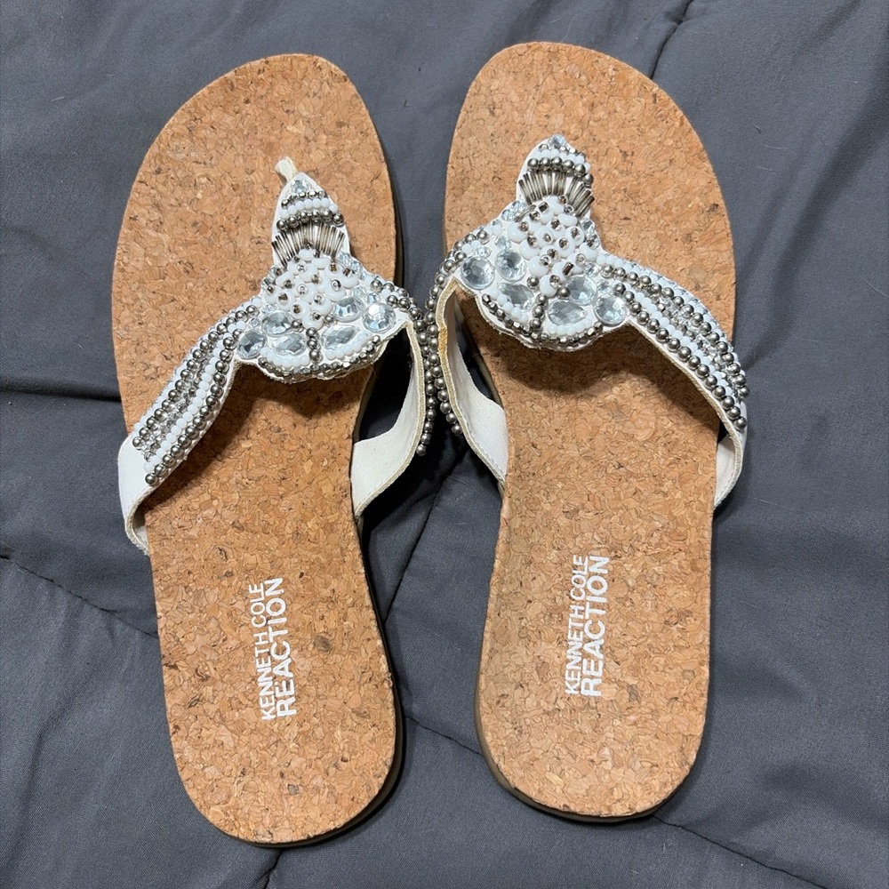 Kenneth Cole Reaction Embellished White Sandals size 7